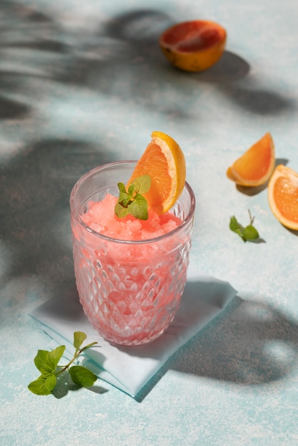 Free photo high angle delicious granita dessert with grapefruit