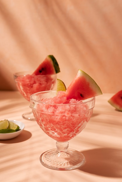 Free photo high angle delicious granita dessert with watermelon