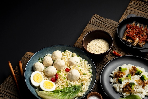 High angle delicious indonesian bakso