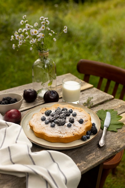 Free photo high angle delicious pie on table