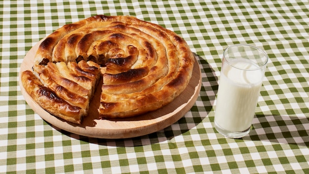 High angle delicious pie on wooden board