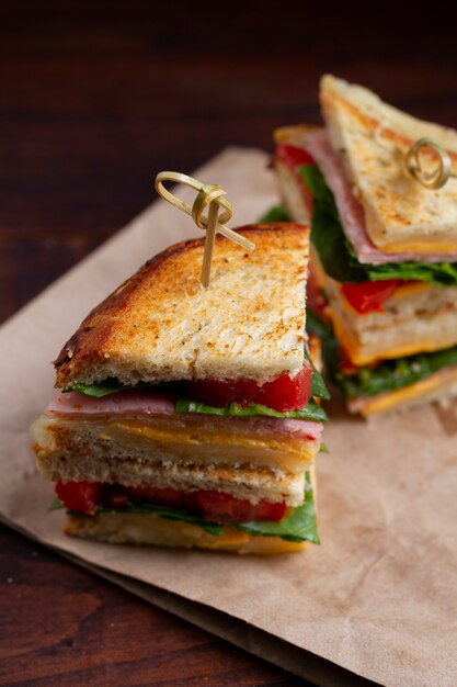 High angle delicious sandwiches arrangement