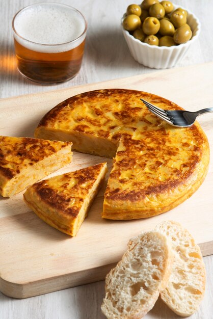 High angle of delicious spanish tortilla dish