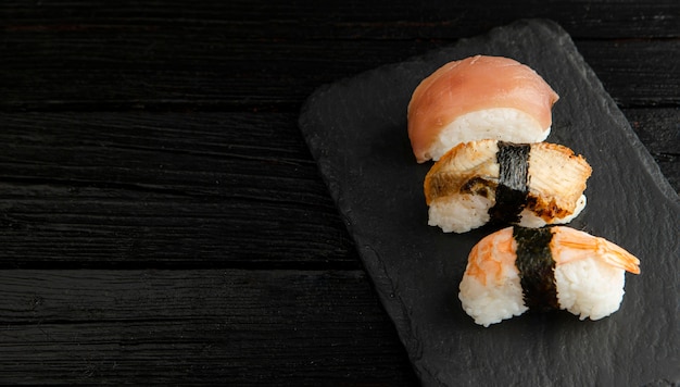 Free photo high angle of delicious sushi concept