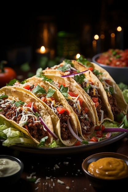 Free photo high angle  delicious tacos arrangement