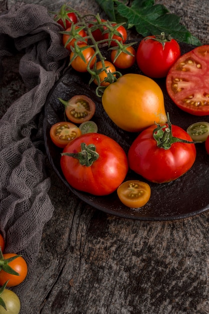 High angle delicious tomatoes on plate