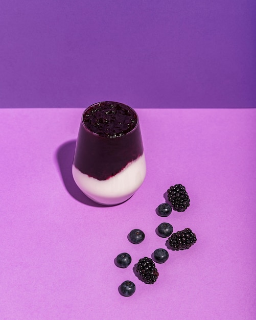 Free photo high angle of delicious yogurt concept