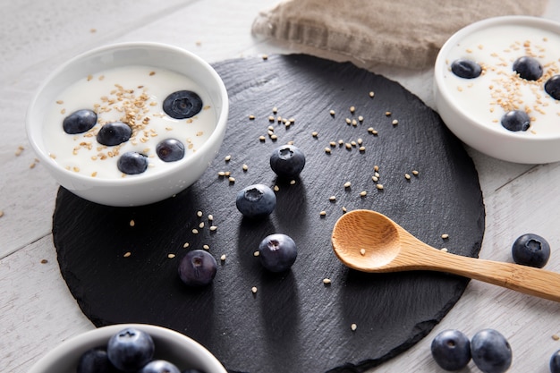 High angle delicious yogurt with berries