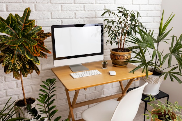 Free Photo high angle desk assortment and plants