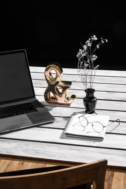 High angle of desk concept with copy space