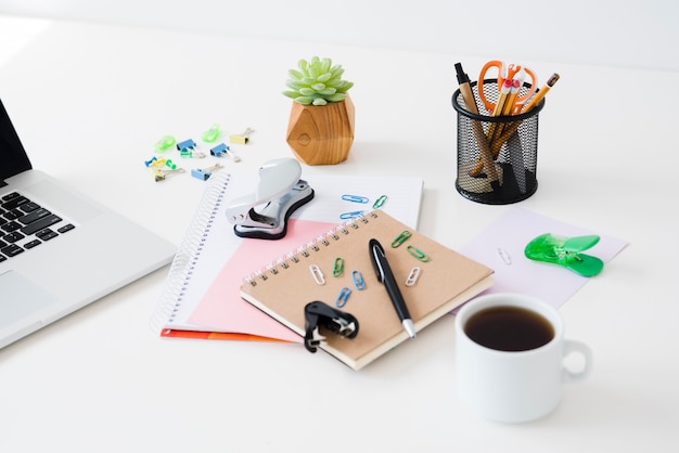 High angle desk items arrangement