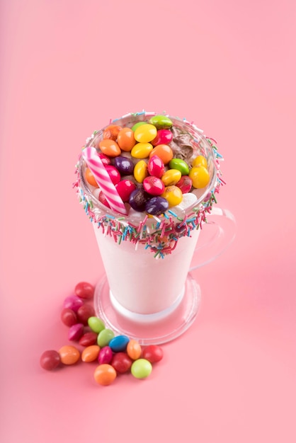 Free photo high angle of dessert with colorful candy