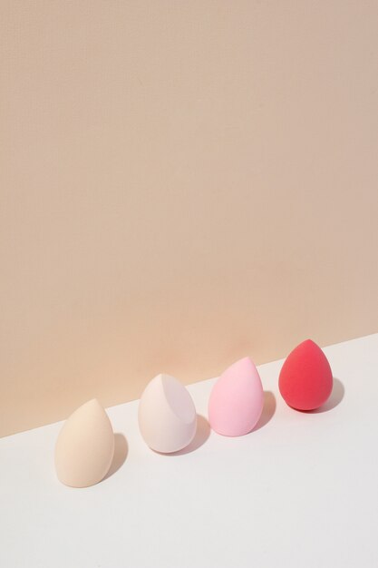 High angle different beauty blenders arrangement