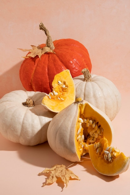 Free Photo high angle different pumpkins arrangement