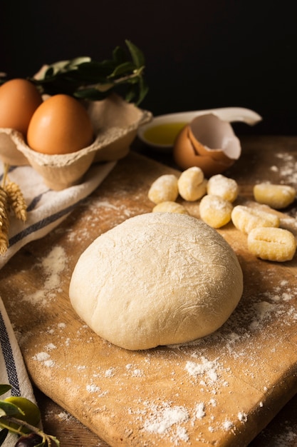 High angle dough on cutting board