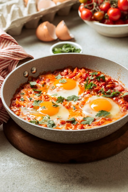 High angle egg jewish meal in pan