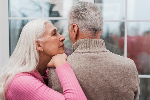 High angle elderly couple at home