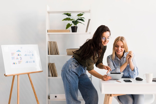 High angle females working