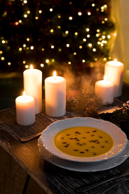 High angle festive christmas dish composition