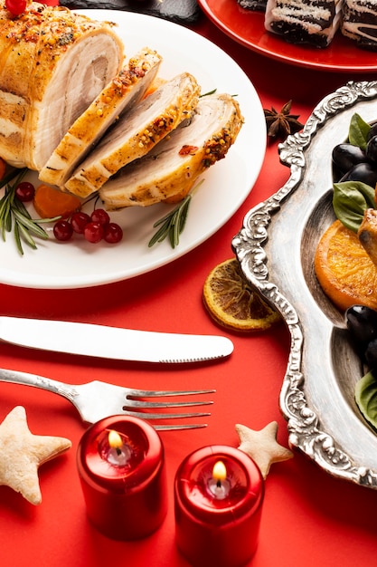 High angle festive christmas food assortment