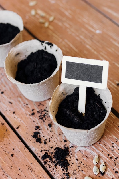 High angle flower pots on the table 