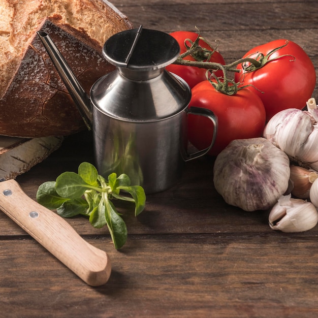 High angle food assortment on table