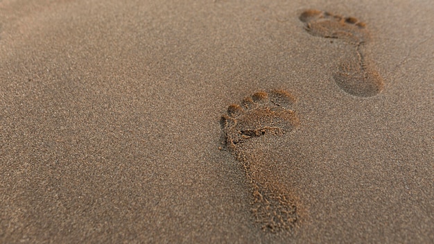 High angle of footprint in the sand at the beach