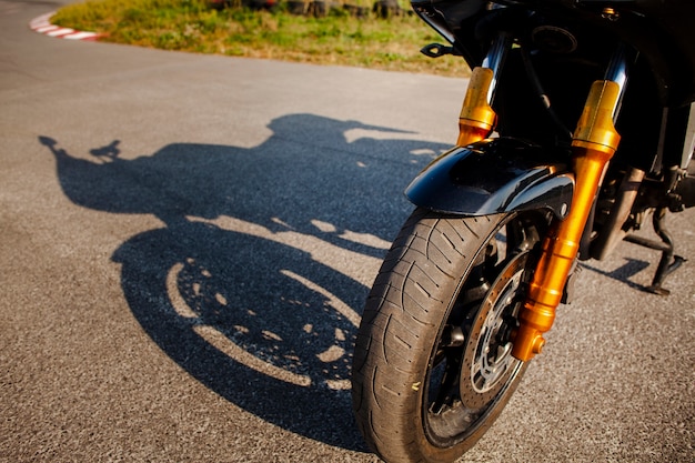 High angle front wheel of motorbike