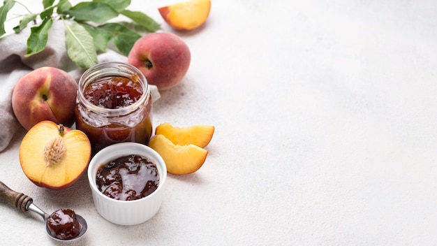 Free Photo high angle fruit jam with copy-space