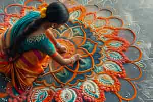 Free photo high angle girl celebrating tamil new year