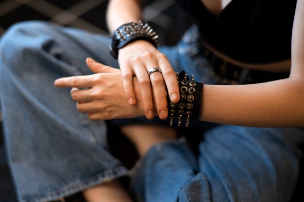 High angle girl wearing accessories