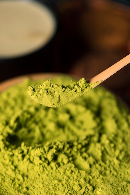 Free photo high angle green asian powder for tea matcha