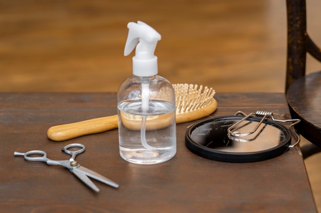 High angle of hairdresser's items on table