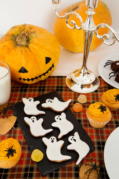 Free photo high angle of halloween food arrangement concept