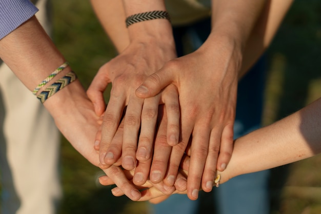 Free photo high angle hand gestures representing friendship