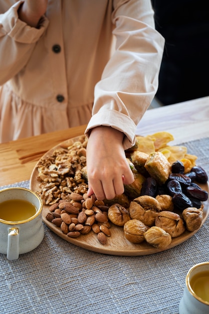 High angle hand holding almond