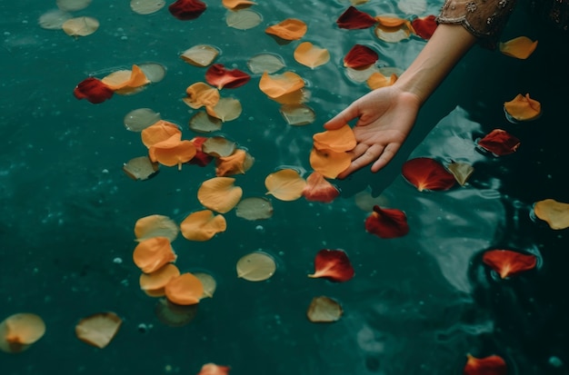 Free photo high angle hand holding petals