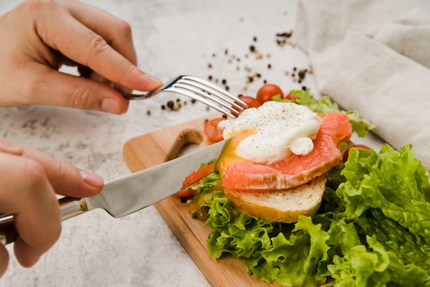 High angle healthy sandwich for breakfast