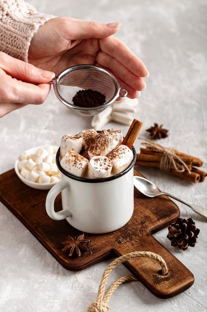 Free photo high angle of hot chocolate concept