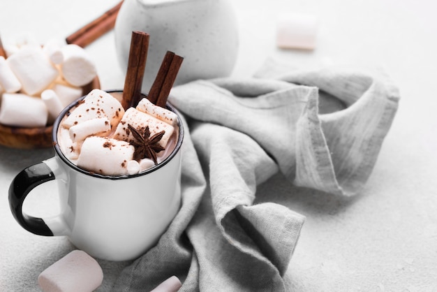 High angle hot marshmallow drink