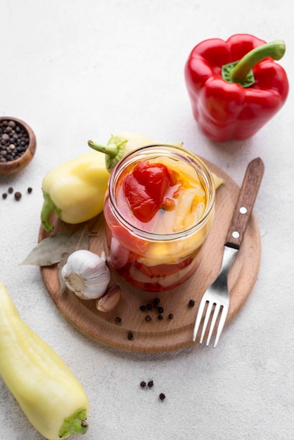 Free Photo high angle jar with pickled vegetables