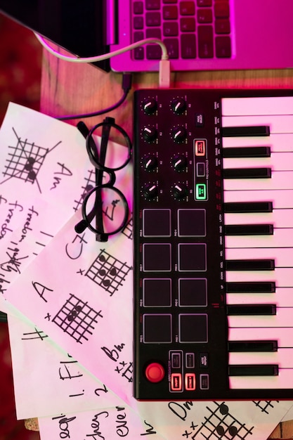 Free Photo high angle of a keyboard at a local music event