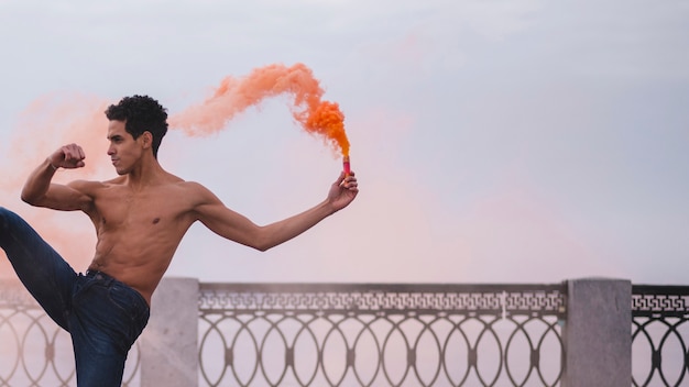 High angle male performing ballet outdoor