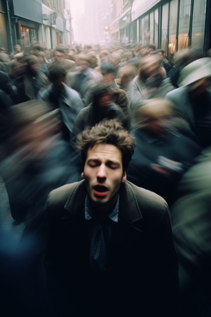 Free Photo high angle man experiencing anxiety in a crowd