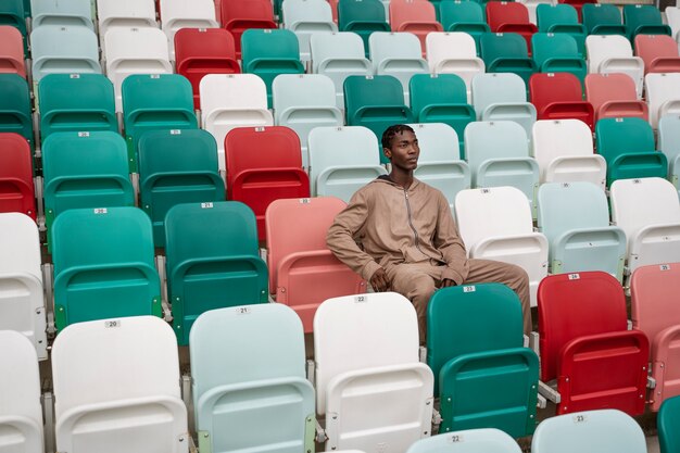 Free Photo high angle man sitting on grandstands