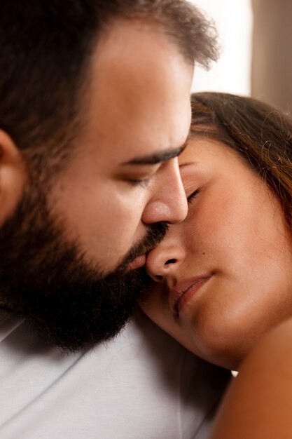 High angle man and woman posing