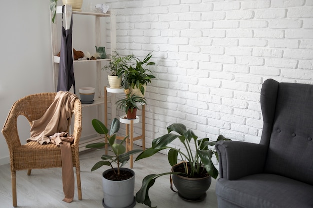 Free Photo high angle messy living room with clothes