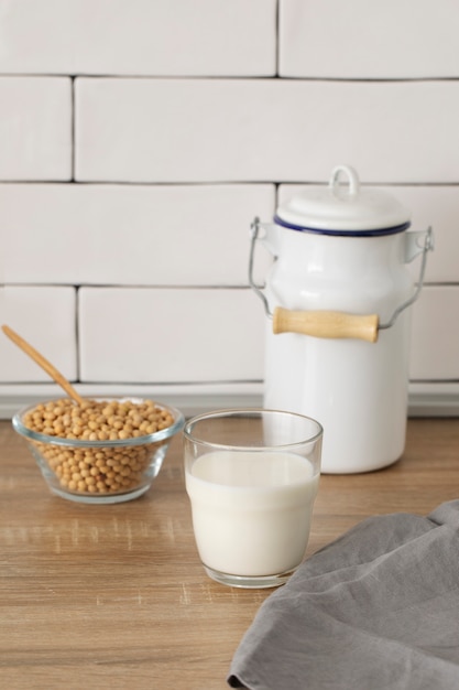 High angle milk day concept with chickpeas