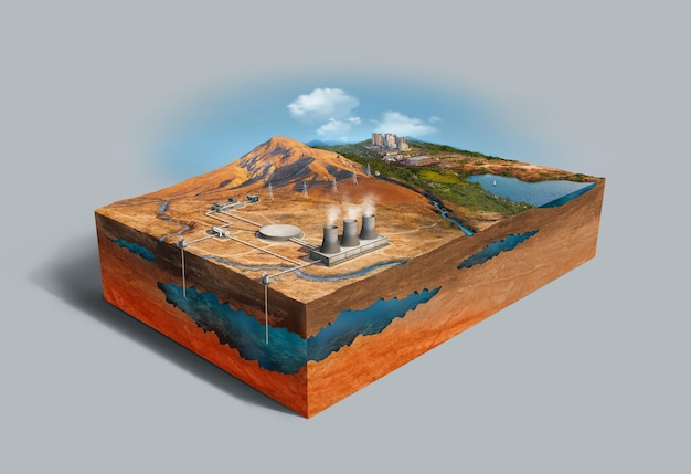 Free photo high angle of model for renewable energy with geothermal power