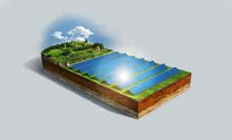 Free photo high angle of model for renewable energy with solar panels